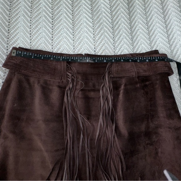 INC chocolate brown Y2K suede skirt with fringe belt-size 12 - Picture 7 of 8